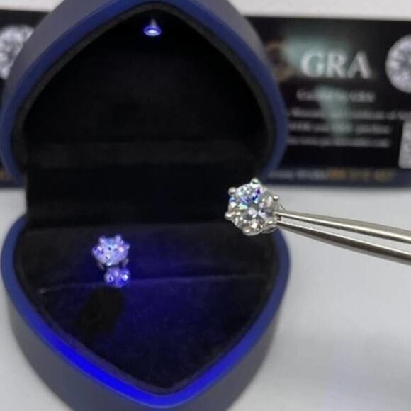 Moissanite Diamond Earrings 2 Ct Studs Six Prong Brilliant Round Cut Round GRA - Picture 8 of 10